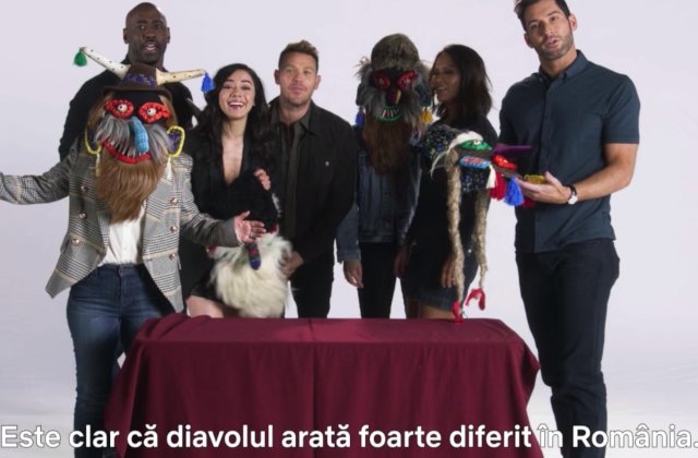 Tom Ellis, actorul din serialul Lucifer, a probat masti populare romanesti / VIDEO