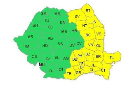 Avertizare meteo: Cod galben de furtuni pentru Bucuresti si 19 de judete