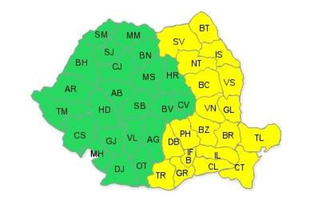 Avertizare meteo: Cod galben de furtuni pentru Bucuresti si 19 de judete