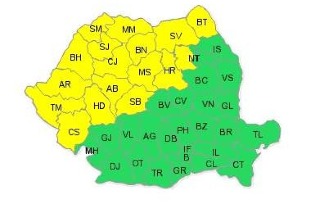 Cod galben de furtuni in 17 judete ale tarii