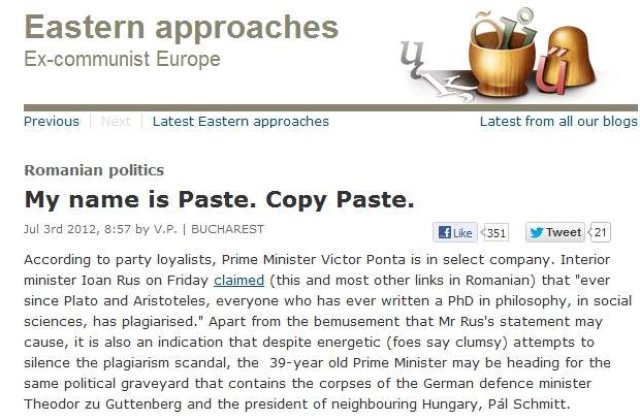 The Economist, despre Ponta: "My name is Paste. Copy Paste"