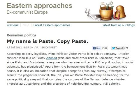 The Economist, despre Ponta: "My name is Paste. Copy Paste"