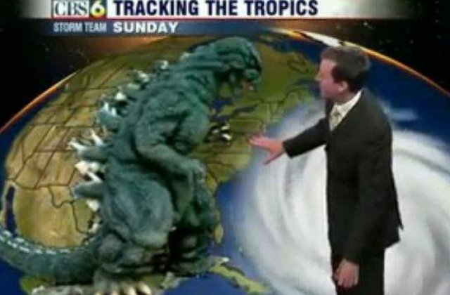 [VIDEO] Prognoza meteo cu eruptii vulcanice si Godzilla