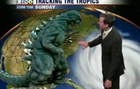 Video  Prognoza meteo cu eruptii vulcanice si Godzilla