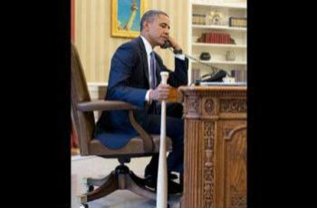 Obama dezbate la telefon problema  Siriei cu... o bata in mana