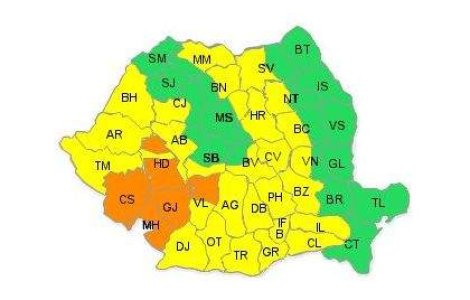 Cod portocaliu de ploi in sud-vestul tarii