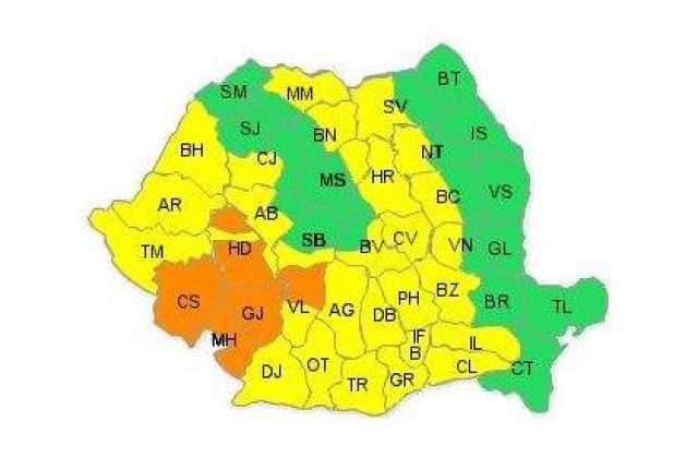Cod portocaliu de ploi in sud-vestul tarii