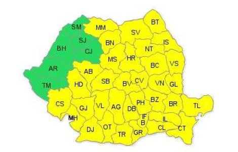 Cod galben de precipitatii in 36 de judete