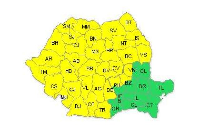 Cod galben de ploi si vijelii in aproape toata tara