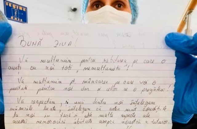 Mesajul emoționant al unui copil aflat în carantină, pentru medici: „Vă respectăm şi unii dintre noi înţelegem măsurile luate”