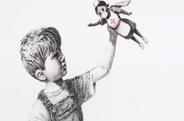 Graffiti emoționant realizat de Banksy în cinstea medicilor supereroi