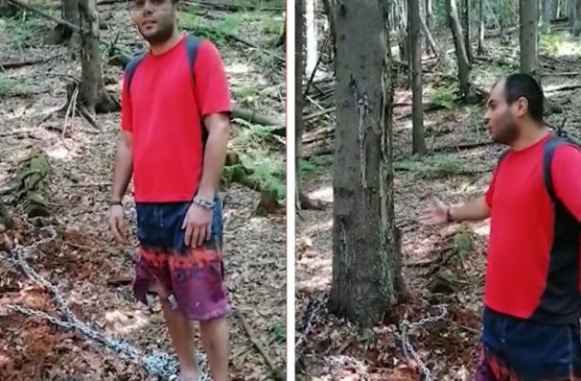 S-a legat cu un lanț de un copac și nu s-a mai putut dezlega. Salvamontiștii l-au găsit după trei zile
