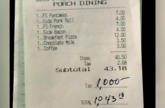 Un client a lăsat bacșiș de 1.000 de dolari într-un restaurant, în semn de apreciere că a fost deschis în perioada pandemiei