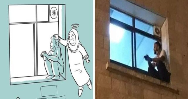 FOTO Și-a supravegheat mama bolnavă de COVID de la fereastra spitalului