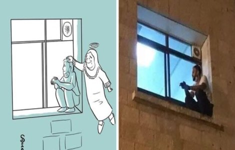 FOTO Și-a supravegheat mama bolnavă de COVID de la fereastra spitalului până în ultima clipă