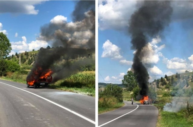 FOTO A vrut să dea foc vegetației, dar flăcările i-au cuprins și autoturismul. Pompierii au intervenit de urgență