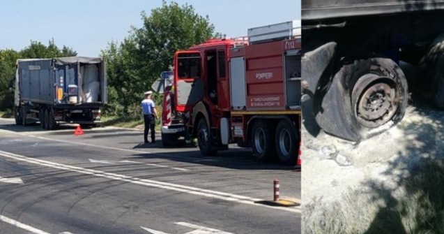 Roata unui TIR încărcat cu 24 tone de azotat de amoniu a explodat în Timiş