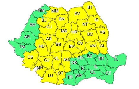 Cod galben de instabilitate atmosferică în 29 de județe