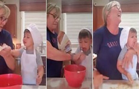 Cel mai dulce clip. Cum își "ajută" acest băiețel pofticios bunica în bucătărie