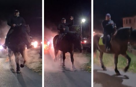VIDEO Primarul unei comune din Gorj a sărbătorit victoria călare