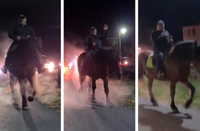 VIDEO Primarul unei comune din Gorj a sărbătorit victoria călare