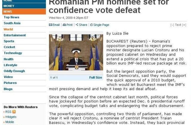 Presa internationala: Decizia Parlamentului roman de a respinge guvernul amana rezolvarea crizei