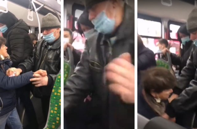 VIDEO Femeie din Iaşi, care nu purta mască în autobuz, bătută de un bărbat care o purta incorect