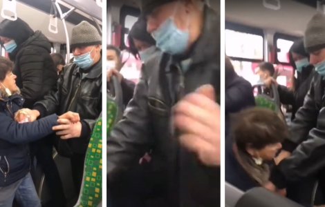 VIDEO Femeie din Iaşi, care nu purta mască în autobuz, bătută de un bărbat