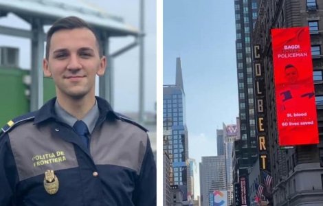 Imaginea unui polițist român a ajuns pe un panou publicitar din New York