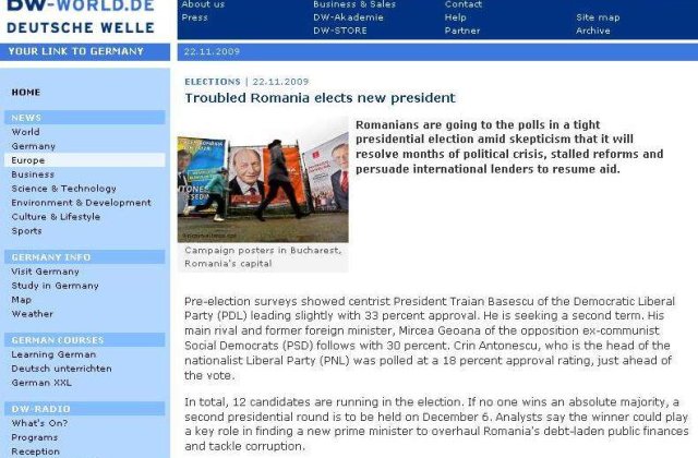 Deutsche Welle: Tulburata Romanie isi alege noul presedinte