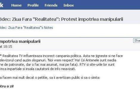 Internautii au declarat 3 decembrie "Ziua fara Realitatea TV"