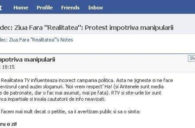 Internautii au declarat 3 decembrie "Ziua fara Realitatea TV"