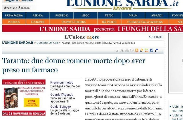 Doua romance au murit in Italia dupa ce au luat pastile pentru avort aduse din Romania