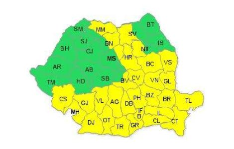Cod galben de ninsori si vant puternic in aproape toate regiunile tarii