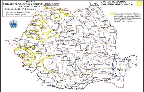 Cod galben de inundatii in 12 judete