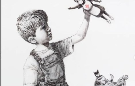 Operă creată de Banksy, vândută la licitație! Ce sumă a primit capodopera
