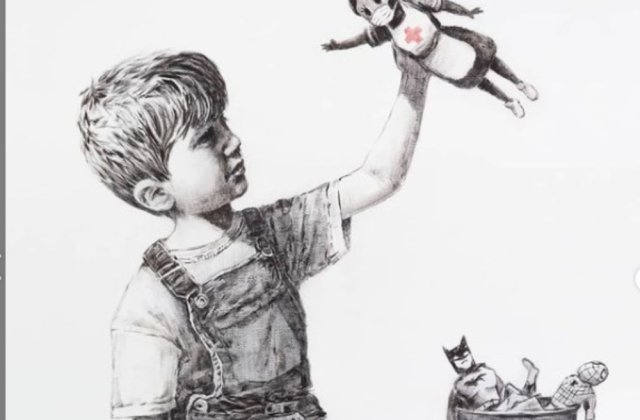 Operă creată de Banksy, v&acirc;ndută la licitație! Ce sumă a primit capodopera