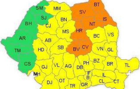 ANM a emis avertizare cod portocaliu pentru 7 judete