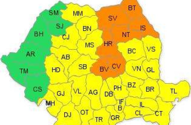 ANM a emis avertizare cod portocaliu pentru 7 judete