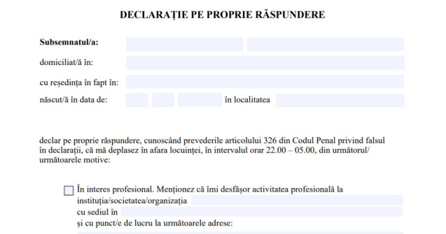 DESCARCĂ AICI. Noile declarații pe proprie răspundere