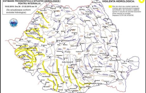 Cod galben de inundatii pentru raurile din 15 judete