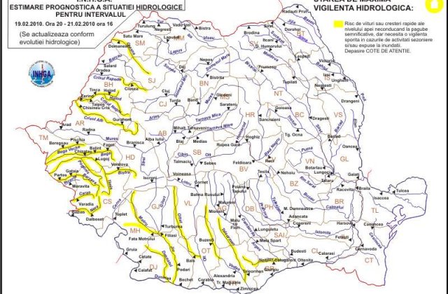 Cod galben de inundatii pentru raurile din 15 judete