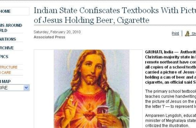 Iisus apare in manuale catolice din India cu o bere si o tigara in mana