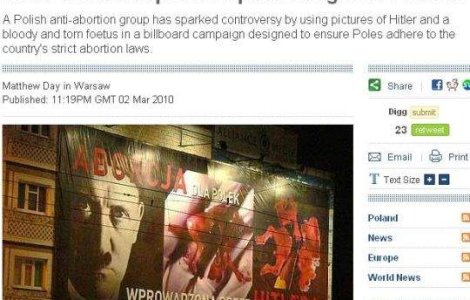 Afis cu Hitler, intr-o campanie antiavort din Polonia