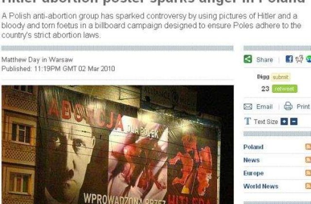 Afis cu Hitler, intr-o campanie antiavort din Polonia