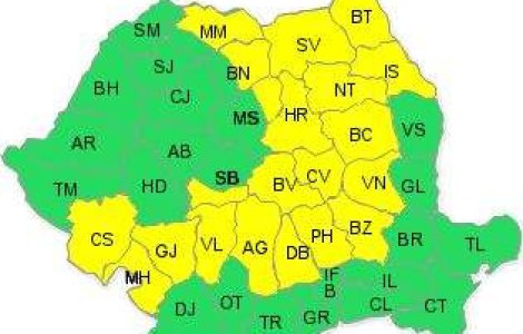 Cod galben de ninsori in 21 de judete