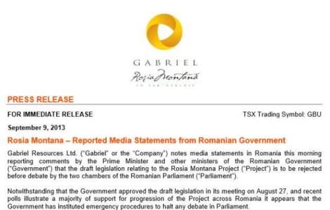 Gabriel Resources ameninta ca da statul in judecata. Dezastru la bursa pentru canadieni!