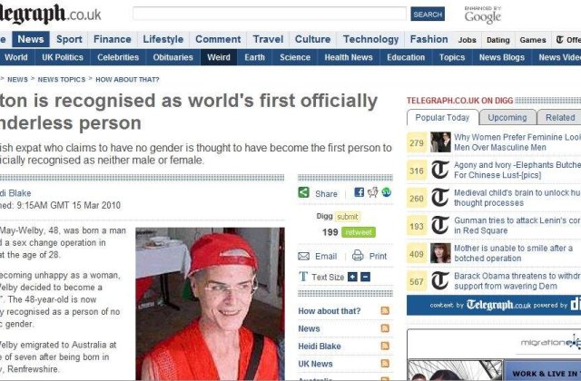 Primul androgin recunoscut oficial: "Nu ma identific cu niciun gen!"