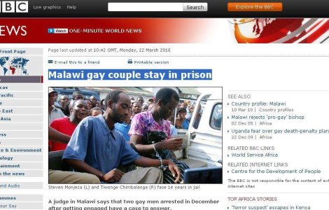 Doi homosexuali din Malawi risca 14 ani de inchisoare