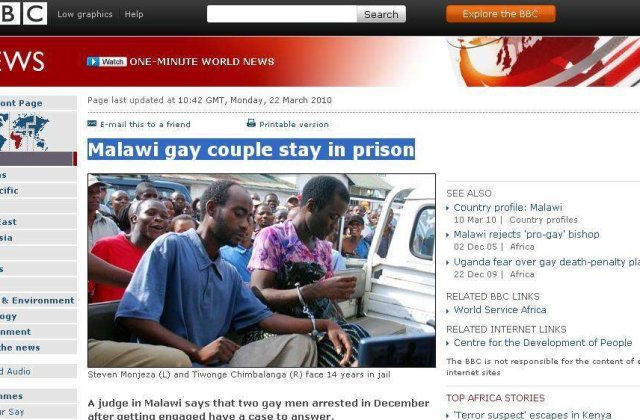 Doi homosexuali din Malawi risca 14 ani de inchisoare